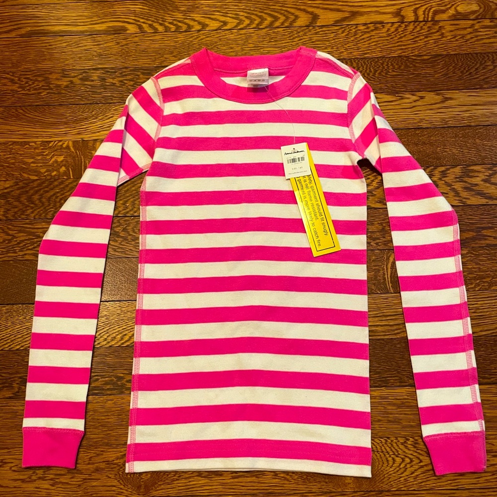 NWT Hanna Andersson Pink & White Striped Cotton Pajamas Top Size 140 cm or 10